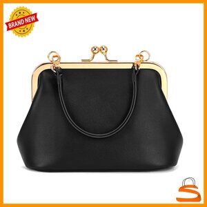 Mini PU Leather Kiss Lock Crossbody Bag with Top Handle Evening Clutch